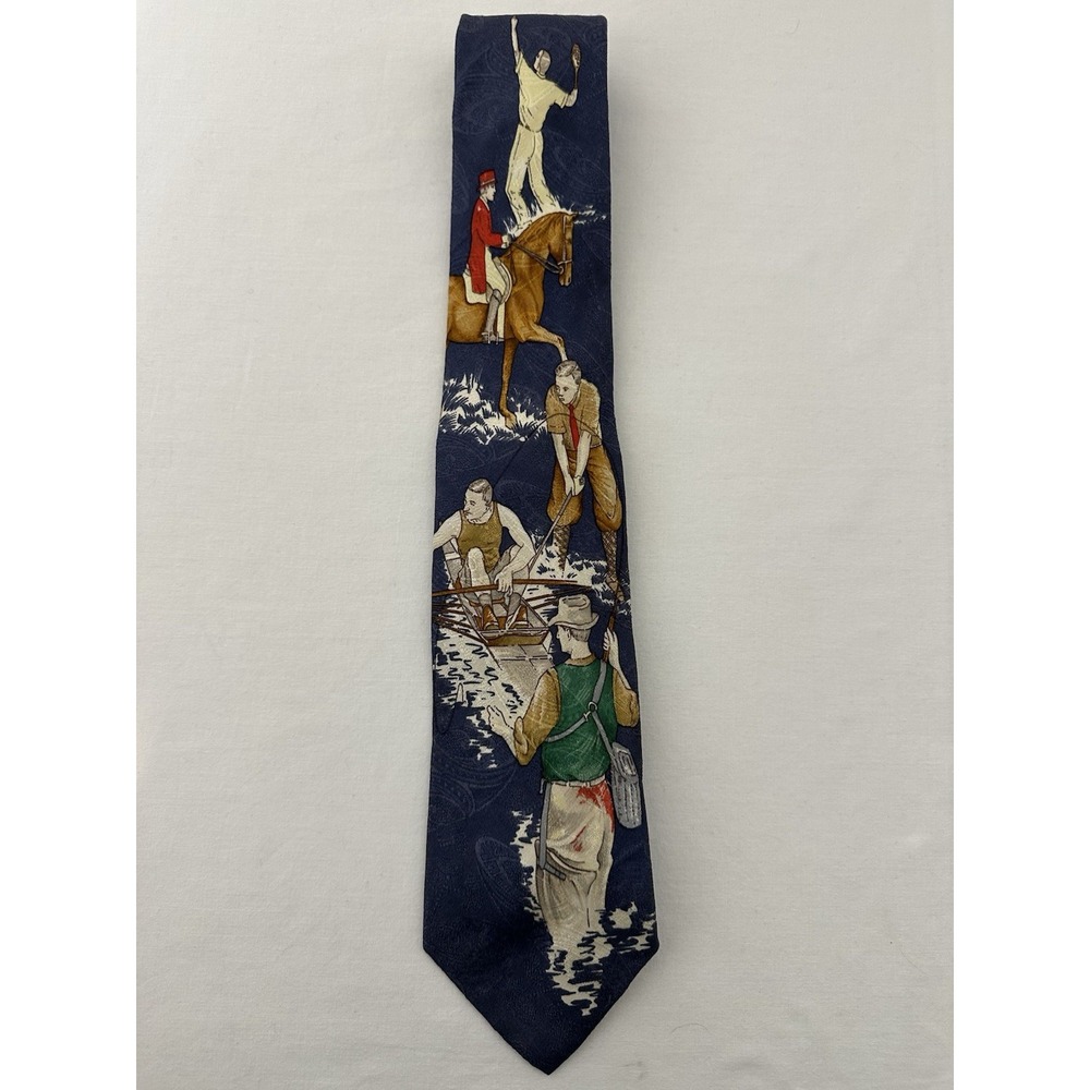 Vintage Polo Ralph Lauren Silk Tie Handmade Fly Fishing Rowing Polo Golf Tennis